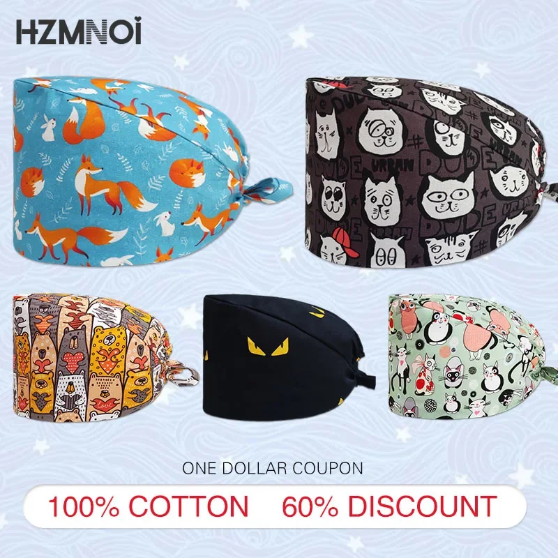 Cartoon Animal Print Lekarz Czapka chirurgiczna Pielęgniarka Dentysta Praca Regulowany Weterynarz Sklep…