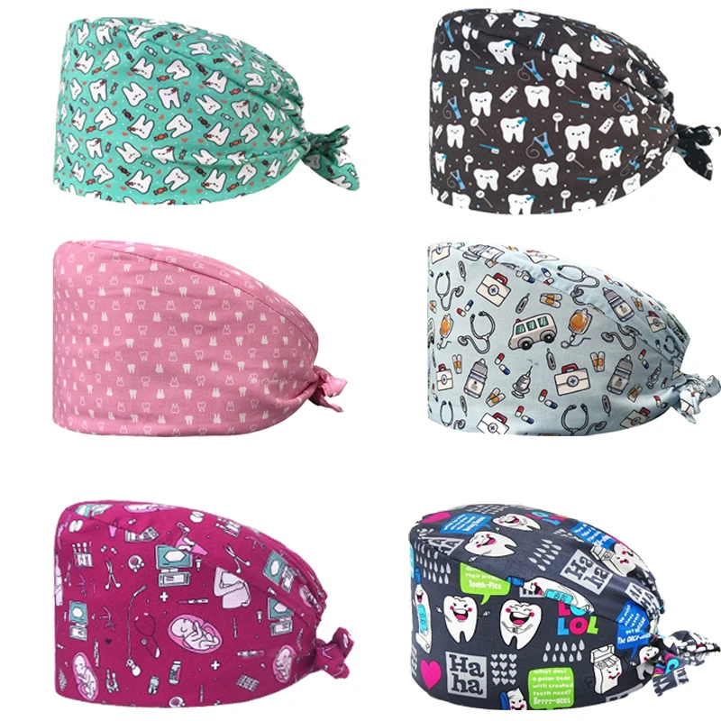 Cartoon Doctor Operating Room Pattern Printed Nursing Head Cap Lab Scrub Pet Hospital Surgical Hat Unisex…