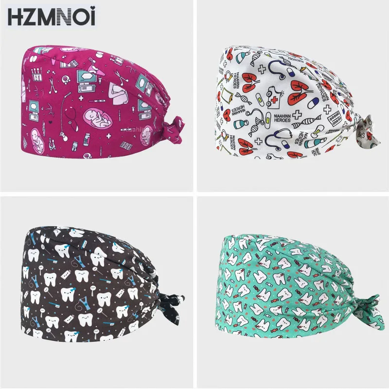 Cartoon Doctor Operating Room Pattern Printed Nursing Head Cap Lab Scrub Pet Hospital Surgical Hat Unisex…