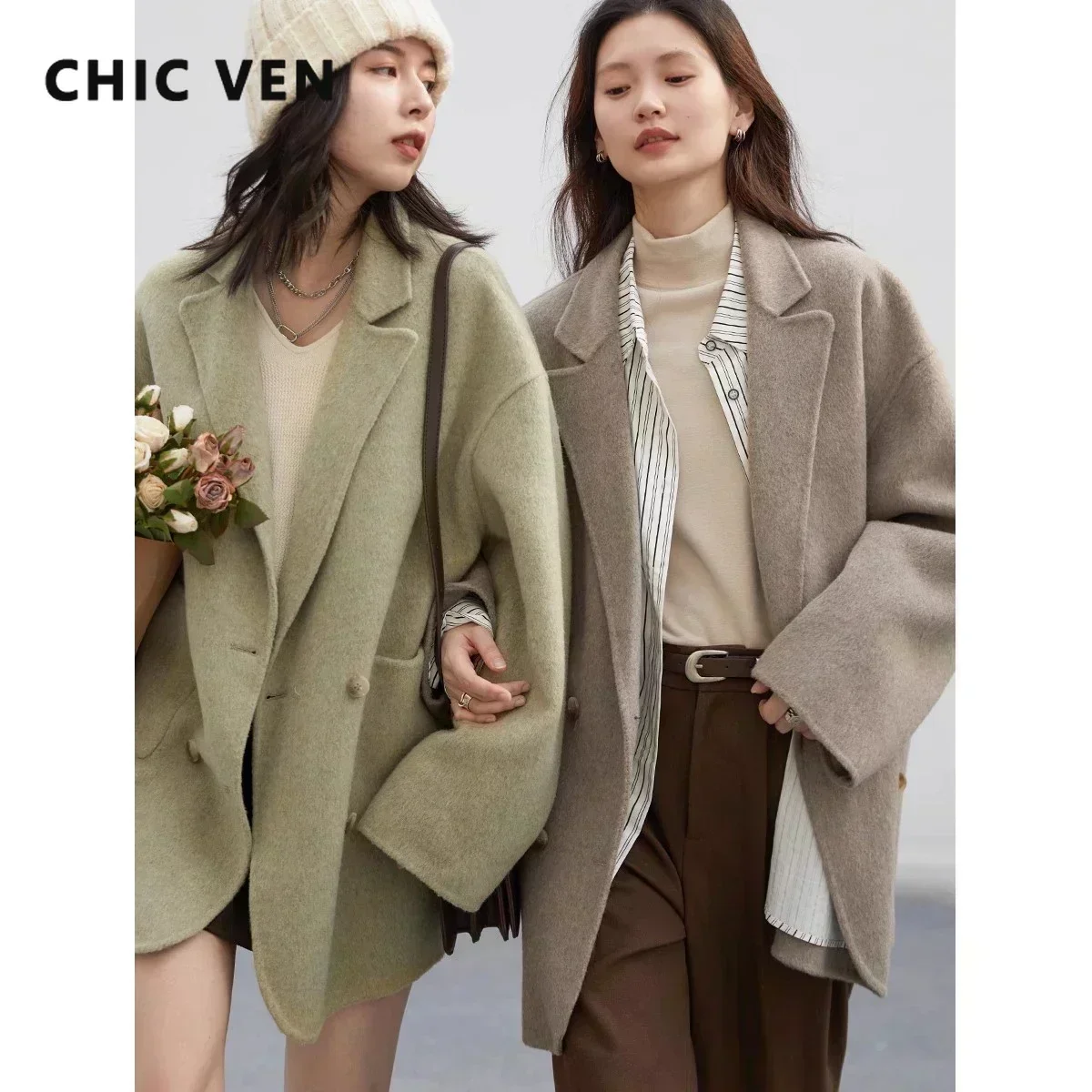 CHIC VEN Damskie płaszcze wełniane Luźne, codzienne, dwurzędowe, retro, dwustronne kurtki, odzież wierzchnia… CHIC VEN Damskie płaszcze wełniane Luźne, codzienne, dwurzędowe, retro, dwustronne kurtki, odzież wierzchnia…