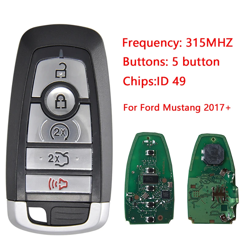 CN 018125 Zamiennik 5-przyciskowego inteligentnego klucza do pilota Ford Mustang 2017+ z chipem 315 MHz 49