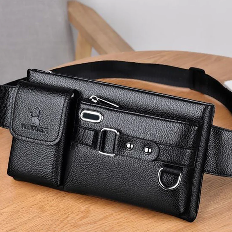 Codzienna torba crossbody z PU skóry w jednolitym kolorze, modna męska saszetka na pasek, pojemne miejsce do…