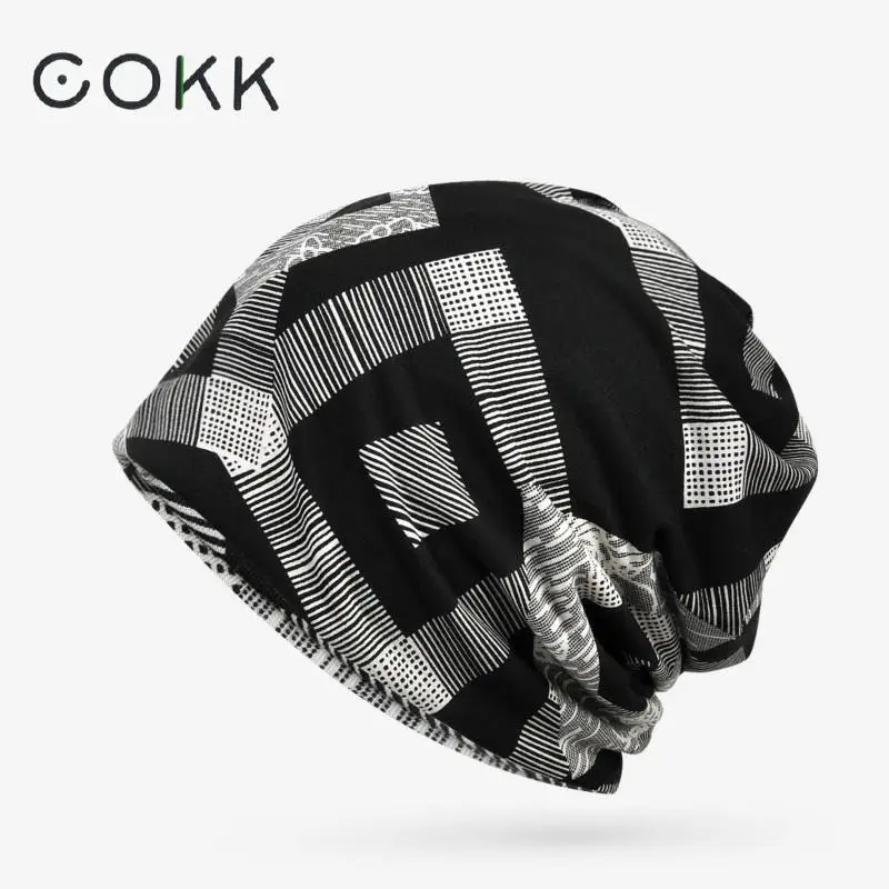 COKK nowa wiosna lato mężczyźni damska luźna czapka Beanie geometryczny wzór kapelusz czapka z dzianiny…
