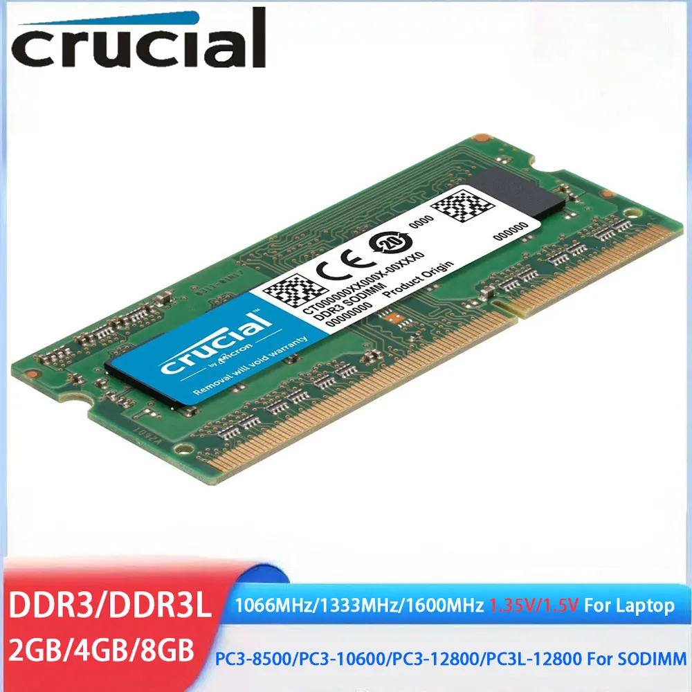 Crucial DDR3 DDR3L RAM 8GB 4GB 2GB 1066MHz 1333MHz 1600MHz PC3-12800 10600 204Pins 1.35V 1.5V Pamięć SODIMM do…
