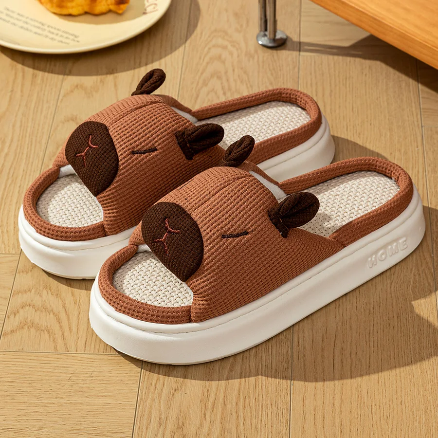Cute Cartoon Flax Letnie damskie kapcie do sypialni Miękka gruba podeszwa Antypoślizgowa i odporna na zapachy…