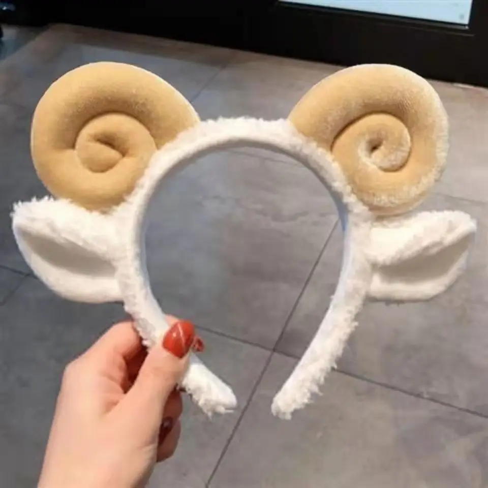 Cute Sheep Horn Lamb Ear Soft Fleece Women Headband Makeup Head Band Hair Band for Wash Face Shower Hair…