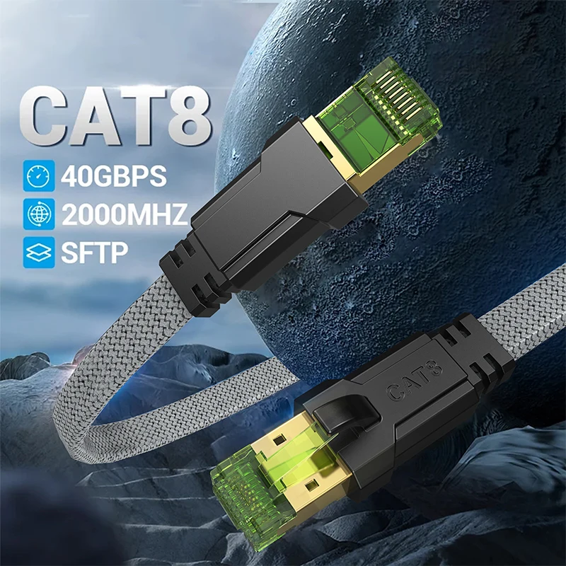 CYANMI Cat8 Kabel Ethernet STTP 40Gbps 2000MHz Cat 8 RJ45 Sieciowy kabel krosowy Lan do routera Modem Internet… CYANMI Cat8 Kabel Ethernet STTP 40Gbps 2000MHz Cat 8 RJ45 Sieciowy kabel krosowy Lan do routera Modem Internet…