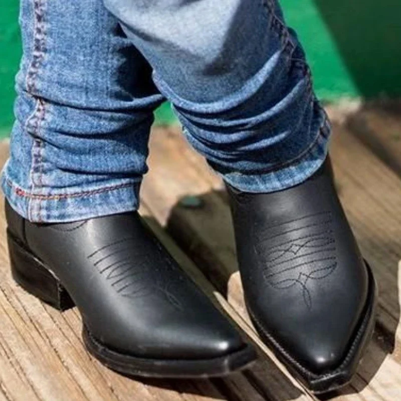 Czarne buty westernowe dla mężczyzn Kowbojowe brązowe buty Chelsea Buty biznesowe z zamkiem błyskawicznym do…