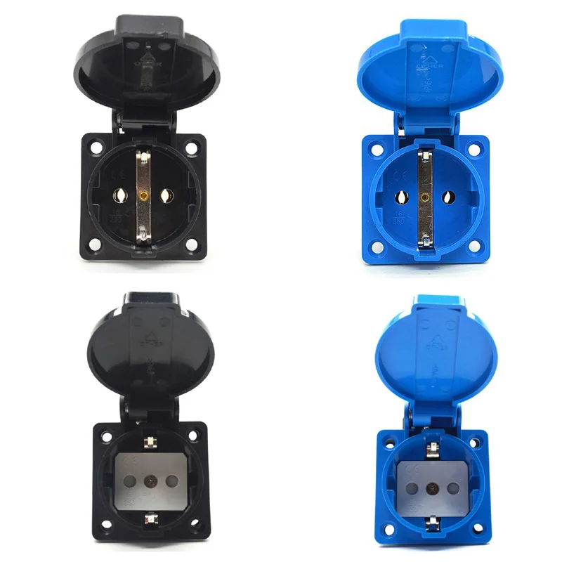 Czarno-niebieska okrągła osłona 50*50mm EU Przemysłowe gniazdo zasilania AC IP44 Europa Niemcy 16A 250V…