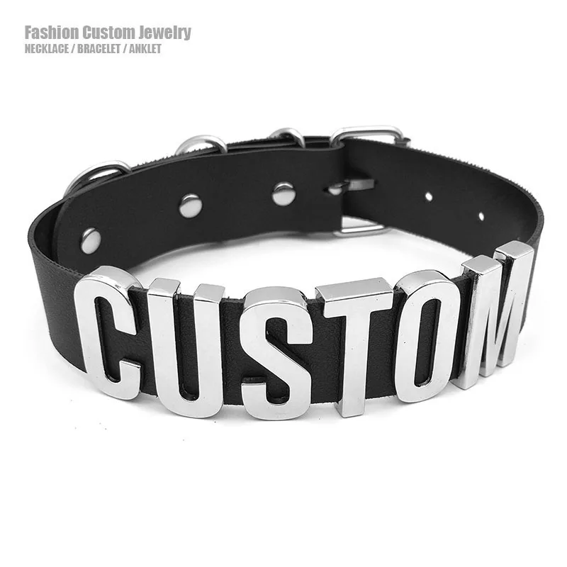 Czarny Goth pas PU dostosowane litery Choker naszyjnik Punk seksowne mężczyźni kobiety spersonalizowane obroże… Czarny Goth pas PU dostosowane litery Choker naszyjnik Punk seksowne mężczyźni kobiety spersonalizowane obroże…