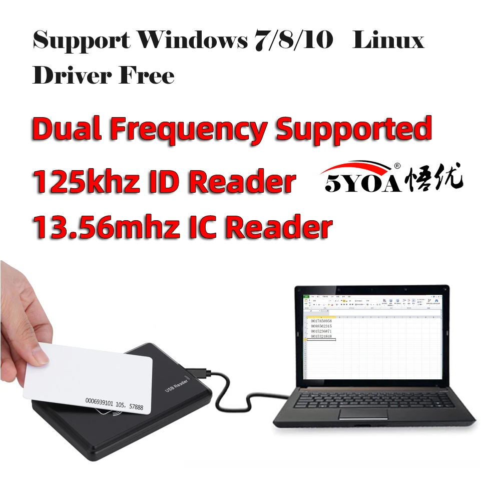 Czytnik kart RFID 5YOA Smart, 125 kHz, 13,56 MHz, ID IC, dwuczęstotliwościowy, kontrola dostępu, szyfrowany…