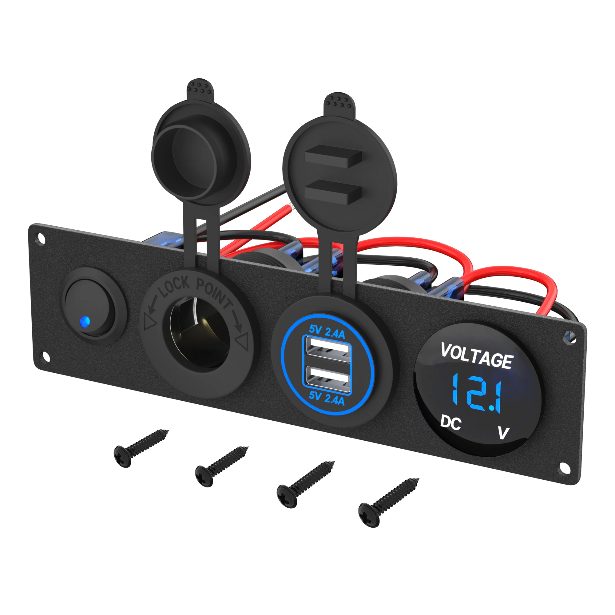 DaierTek 4 w 1 Gniazdo ładowarki ON/OFF Panel Podwójne gniazdo USB Gniazdo zasilania i woltomierz LED oraz… DaierTek 4 w 1 Gniazdo ładowarki ON/OFF Panel Podwójne gniazdo USB Gniazdo zasilania i woltomierz LED oraz…