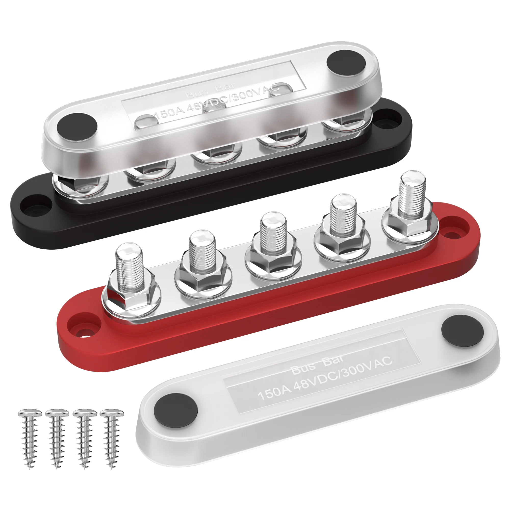 DaierTek Bus Bar 12V Blok dystrybucji zasilania z osłoną 5 x 1/4″ Blok zacisków Max 150A 48VDC Dodatni Ujemny…