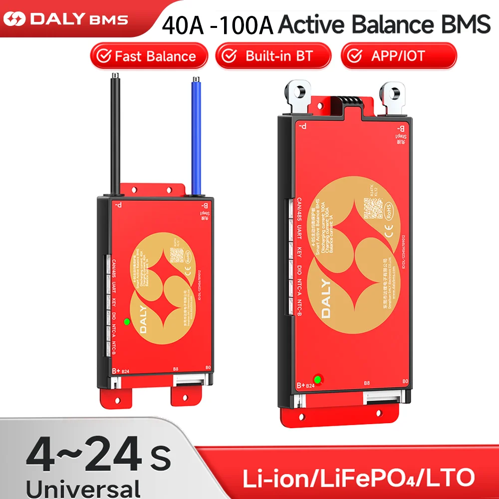 DALY 100 Smart BMS 4S 8S 12S 13S 14S 16S 17S 20S 24S Bluetooth APP Balance UART CANBUS RS485 40A 60A 100A…