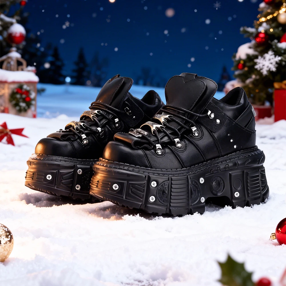 Damskie buty w stylu new punk na rok 2026, sznurowane, obcas 6 cm, platforma, gotyckie botki rockowe do… Damskie buty w stylu new punk na rok 2026, sznurowane, obcas 6 cm, platforma, gotyckie botki rockowe do…