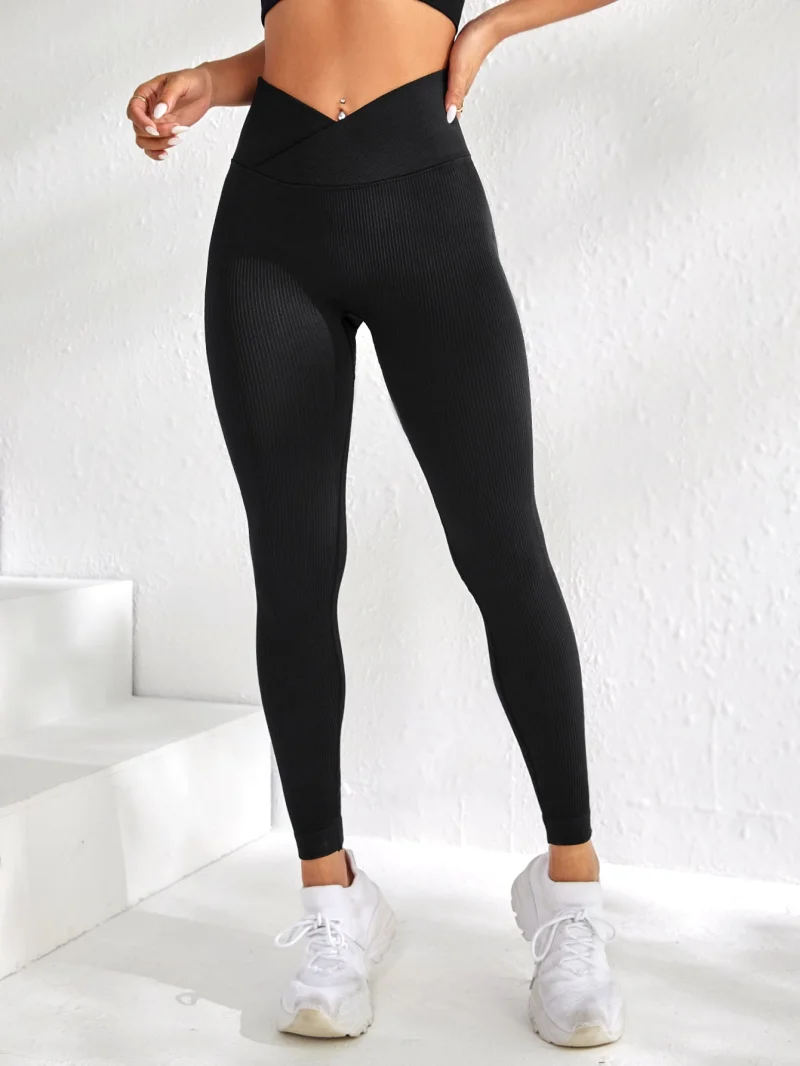 Damskie legginsy sportowe w talii w kształcie litery V elastyczne brzoskwiniowe pośladki spodnie do fitnessu z…