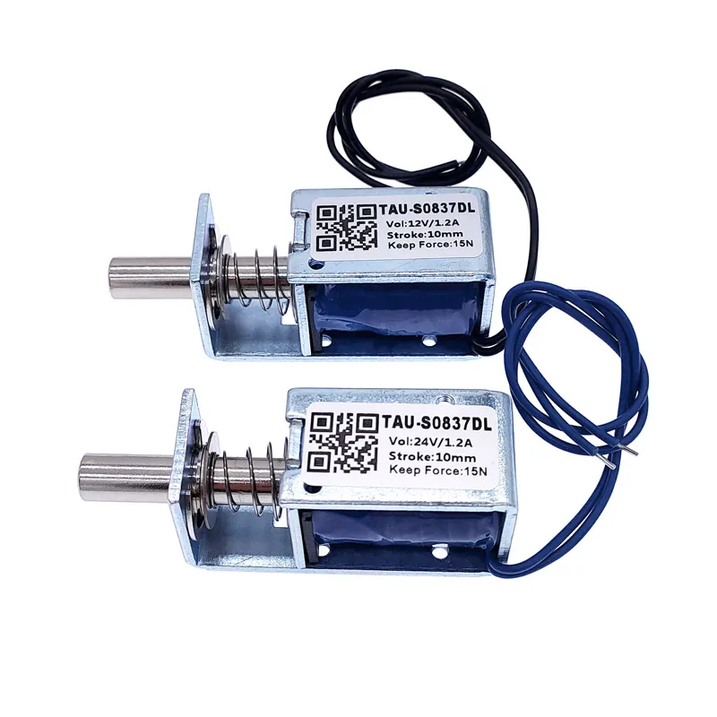 DC 12V 24V 10mm zamki elektryczne elektromagnes TAU-S0837DL-D skok zamek magnetyczny do zamka drzwi szafki