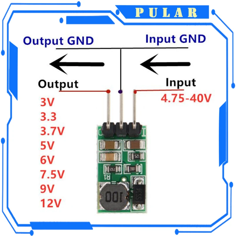 DD4012SA 1A DC 5-40V do 3V 3.3V 3.7V 5V 6V 7.5V 9V 12V Regulator DC-DC Step-Down Buck Converter Module Board