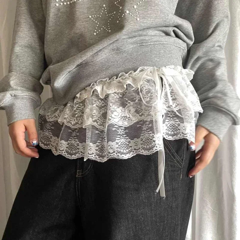 Deeptown Koreański styl Koronkowe mini spódniczki Kobiety Eleganckie słodkie Lolita Krótkie spódniczki Śliczne…