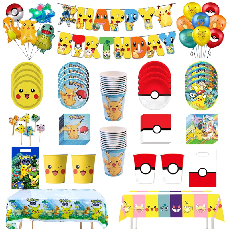 Dekoracje na przyjęcie urodzinowe z motywem Pokemon, Pikachu, jednorazowa zastawa stołowa, kubki, serwetki… Dekoracje na przyjęcie urodzinowe z motywem Pokemon, Pikachu, jednorazowa zastawa stołowa, kubki, serwetki…