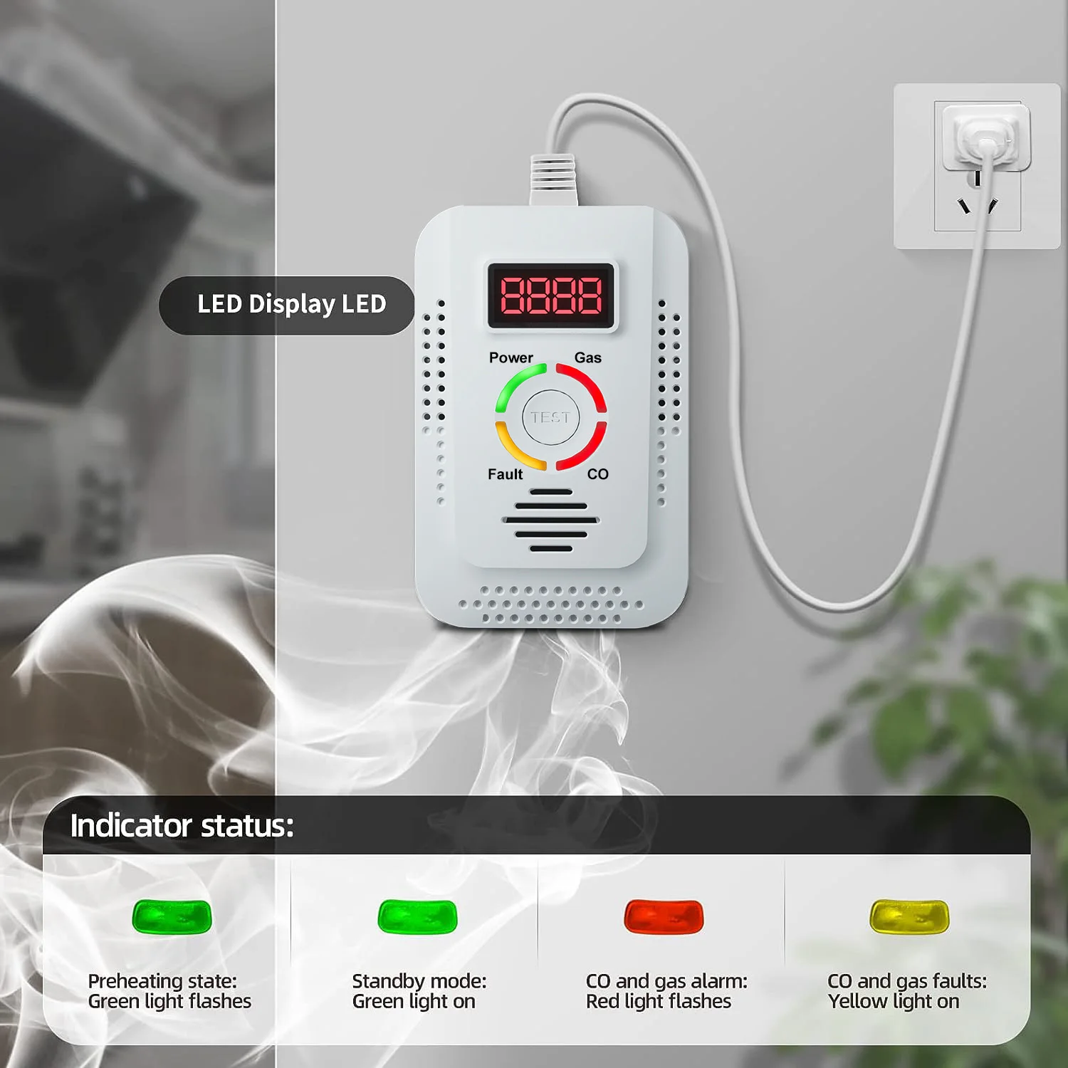 Detektor gazu ziemnego 2w1 i detektor tlenku węgla CO, monitor wycieku gazów palnych do CO, LPG, metanu w…