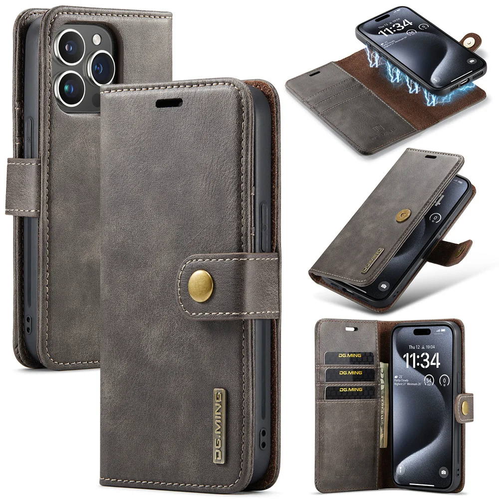 DG.MING Luksusowe etui 2 w 1 z odłączanym portfelem do iPhone’a 16 Pro Max XR XS 11 Pro 12 13 Mini 14 15 Plus…