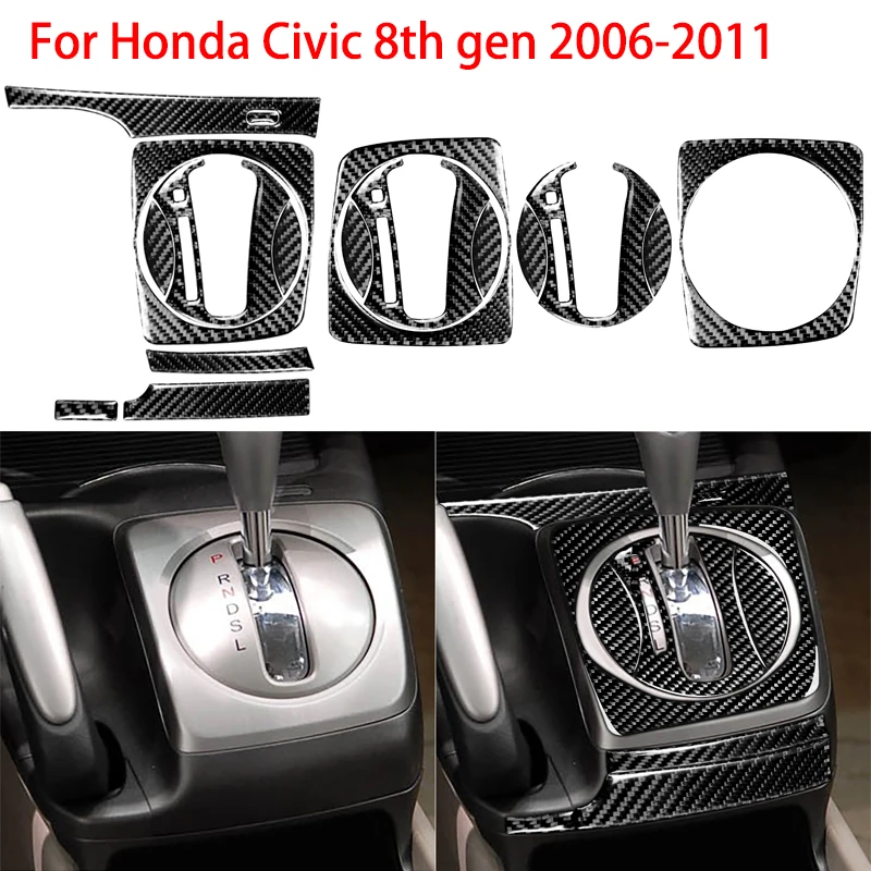 Dla Honda Civic 8 8th Gen 2006-2011 Naklejki samochodowe Włókno węglowe Wnętrze Auto Gear Shift Panel Cover…