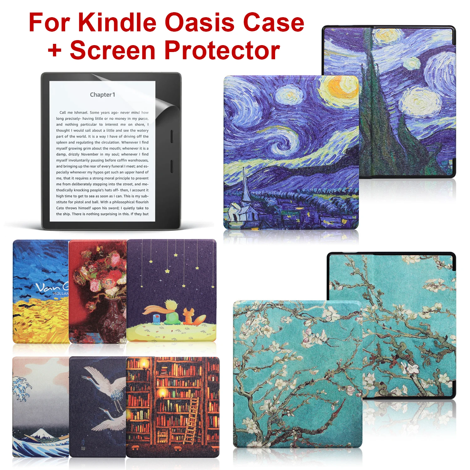 Dla Kindle Oasis 10th Gen Case 9th 11th Gen PU Leather Book Cover 7 inch 2023 2019 2017 + Screen Protector…