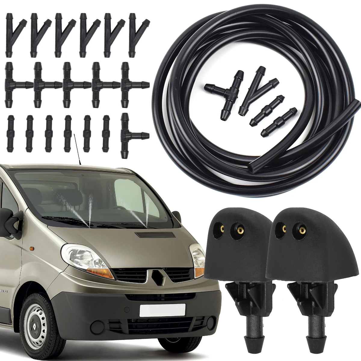 Dla Renault Vauxhall Vivaro Trafic Primastar Samochodowe Dysze Spryskiwaczy Przedniej Szyby Zestawy Węży i Rur… Dla Renault Vauxhall Vivaro Trafic Primastar Samochodowe Dysze Spryskiwaczy Przedniej Szyby Zestawy Węży i Rur…