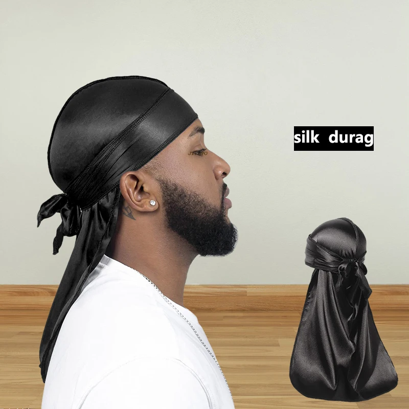 Długi ogon Unisex Adult Satin Doo Rag Durag Bandanas Cap Pirate Hat Turban Men Hip Hop Headband Biker Headwrap…