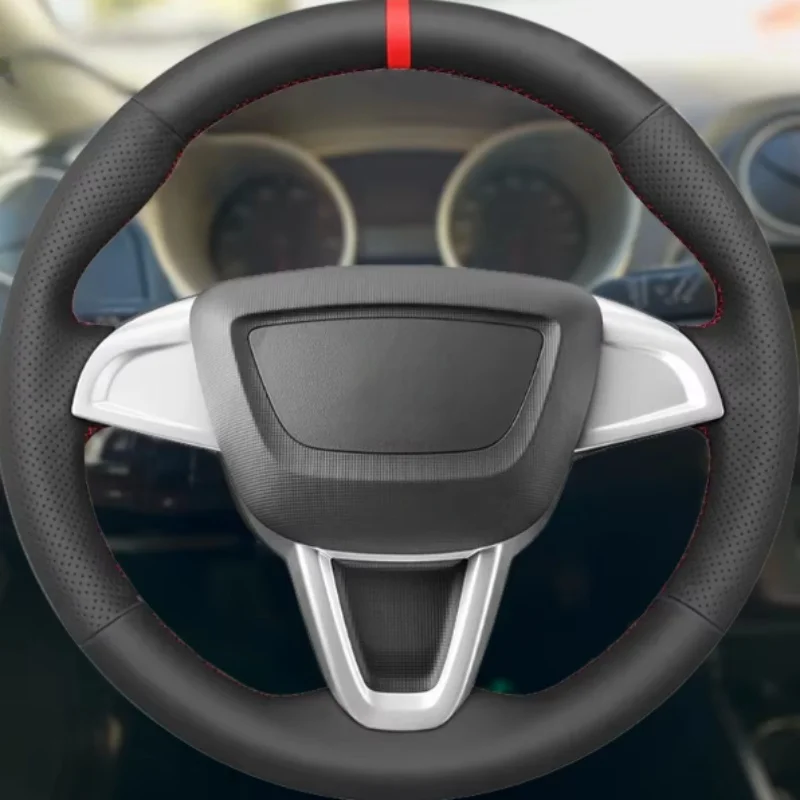 Dostosowane, antypoślizgowe, czarne pokrowce na kierownicę z mikrofibry do Seat Ibiza 6J Mii 2012-2020…
