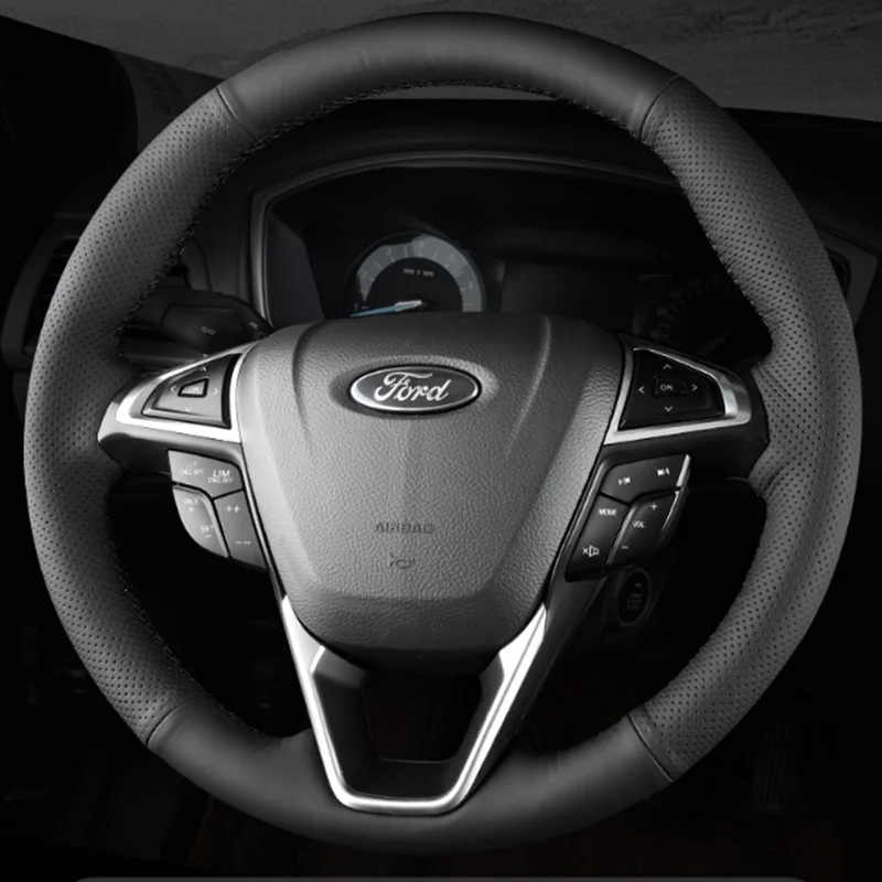 Dostosuj DIY skórzany pokrowiec na kierownicę ze skóry mikrofibry ręcznie szyty dla Ford Mondeo Fusion…