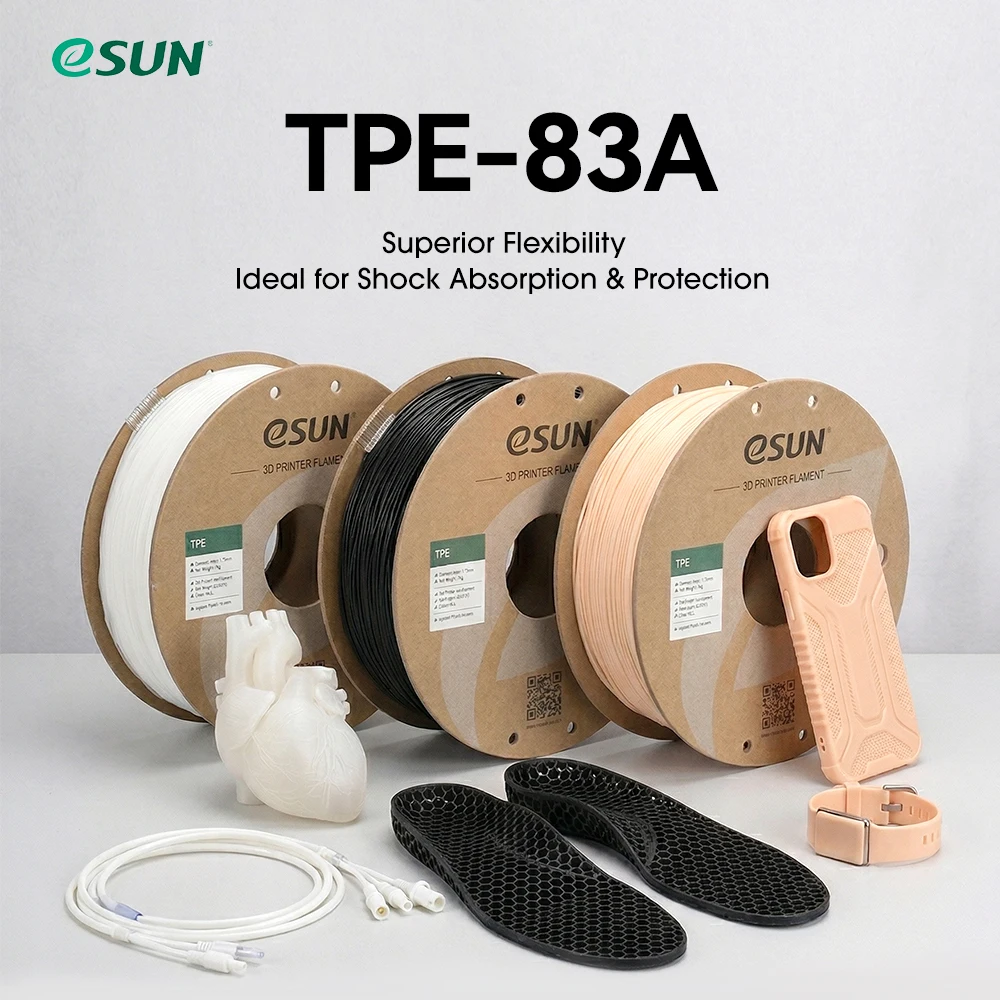 Drukarka 3D eSUN Elastyczny filament TPE 83A 1,75 mm Dokładność wymiarowa +/- 0,05 mm 1 kg (2,2 LBS) Szpula…