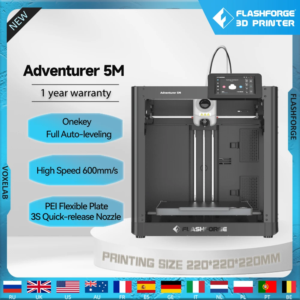 Drukarka 3D Flashforge Adventurer 5M Szybka, w pełni automatyczna poziomowanie Wytłaczarka bezpośrednia… Drukarka 3D Flashforge Adventurer 5M Szybka, w pełni automatyczna poziomowanie Wytłaczarka bezpośrednia…