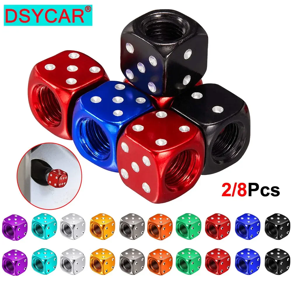 DSYCAR 2/8szt Aluminiowe nakładki na zawory opon Dice Wheel Stem Tyre Wheel Stem Air Valve Dust Cover do…