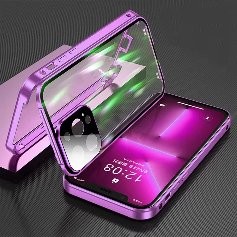Dwustronne etui z metalową ramką i szkłem HD do iPhone’a 17 16 15 14 13 12 11 Pro Max, odporne na wstrząsy, z…