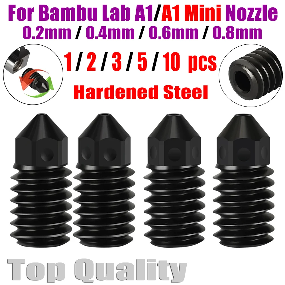 Dysze ze stali hartowanej do Bambu Lab A1 0.2 0.4 0.6 0.8mm, zestaw dysz do Bambu Lab A1 Mini, ulepszenie…