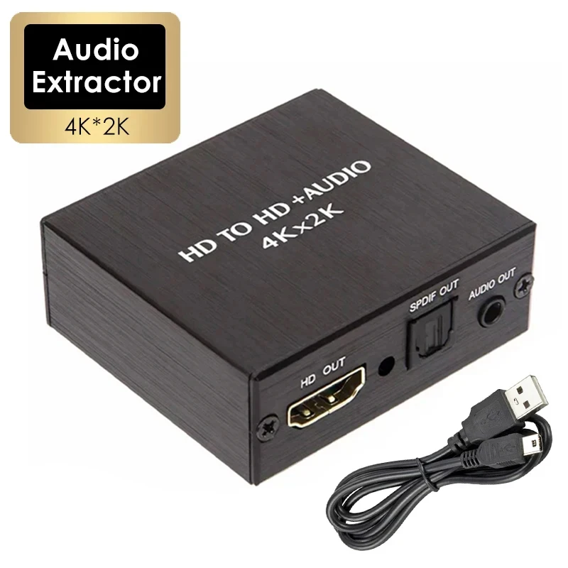 Ekstraktor wideo i audio 4K x 2K, konwerter HDTV na audio 3.5mm, adapter rozdzielacza stereo SPDIF Optical…