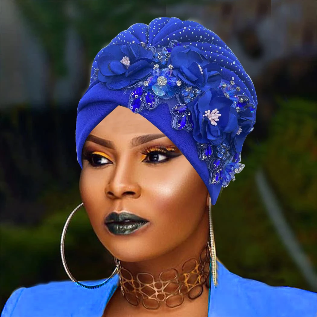 Elegancka afrykańska czapka Turban z błyszczącym Rhinestone gotowa do noszenia Nigeria Auto Gele Headtie Party…