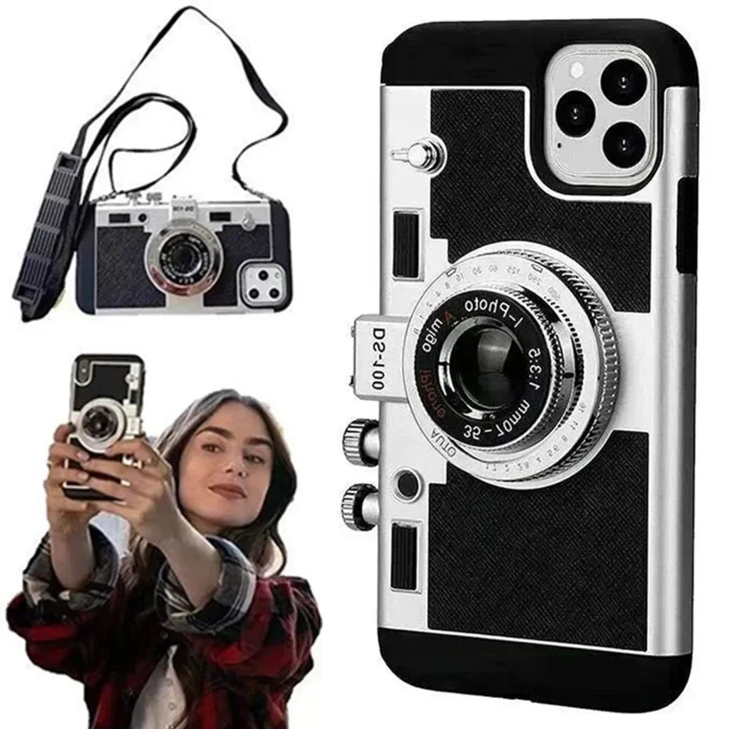 Emily In Paris 3D Retro Camera Leather Case dla iPhone 11 13 14 15 16 Pro Max 12 Mini XS XR X 7 8 Plus SE 2022…