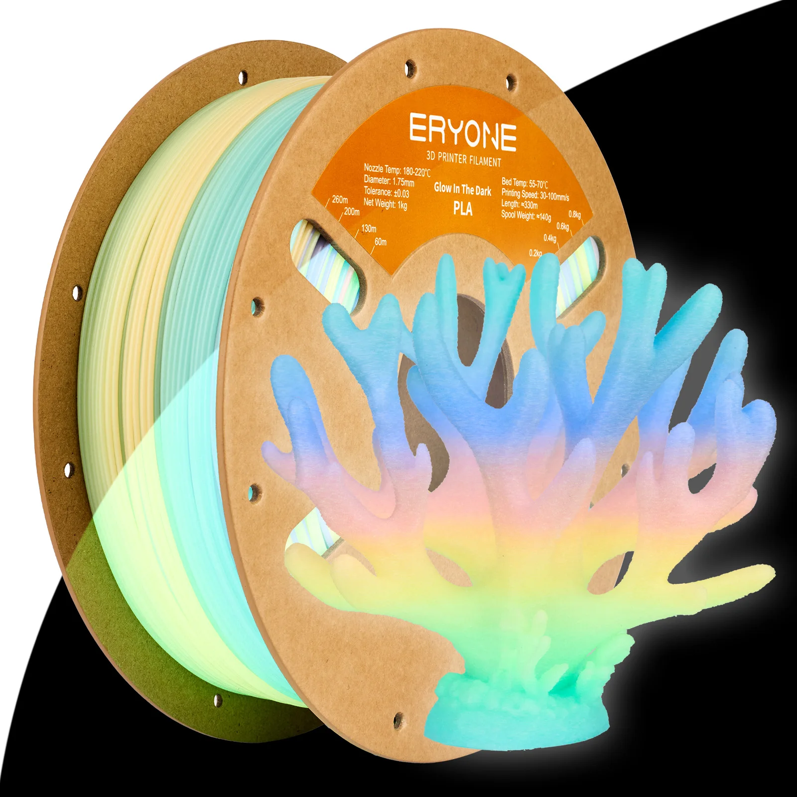 Eryone 1KG Filament PLA Świecący w Ciemności Premium do Drukarek 3D 1.75mm (absorbuje światło słoneczne lub…