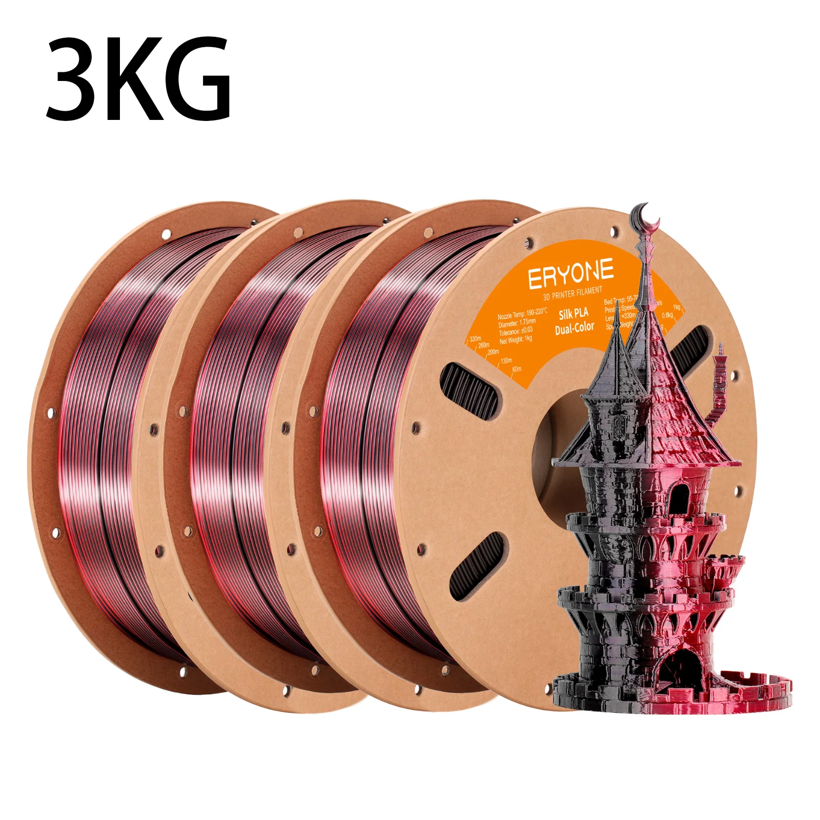 ERYONE 3KG Dwukolorowy filament Silk PLA do druku 3D, dostępne różne kolory, średnica: 1.75mm, tolerancja…