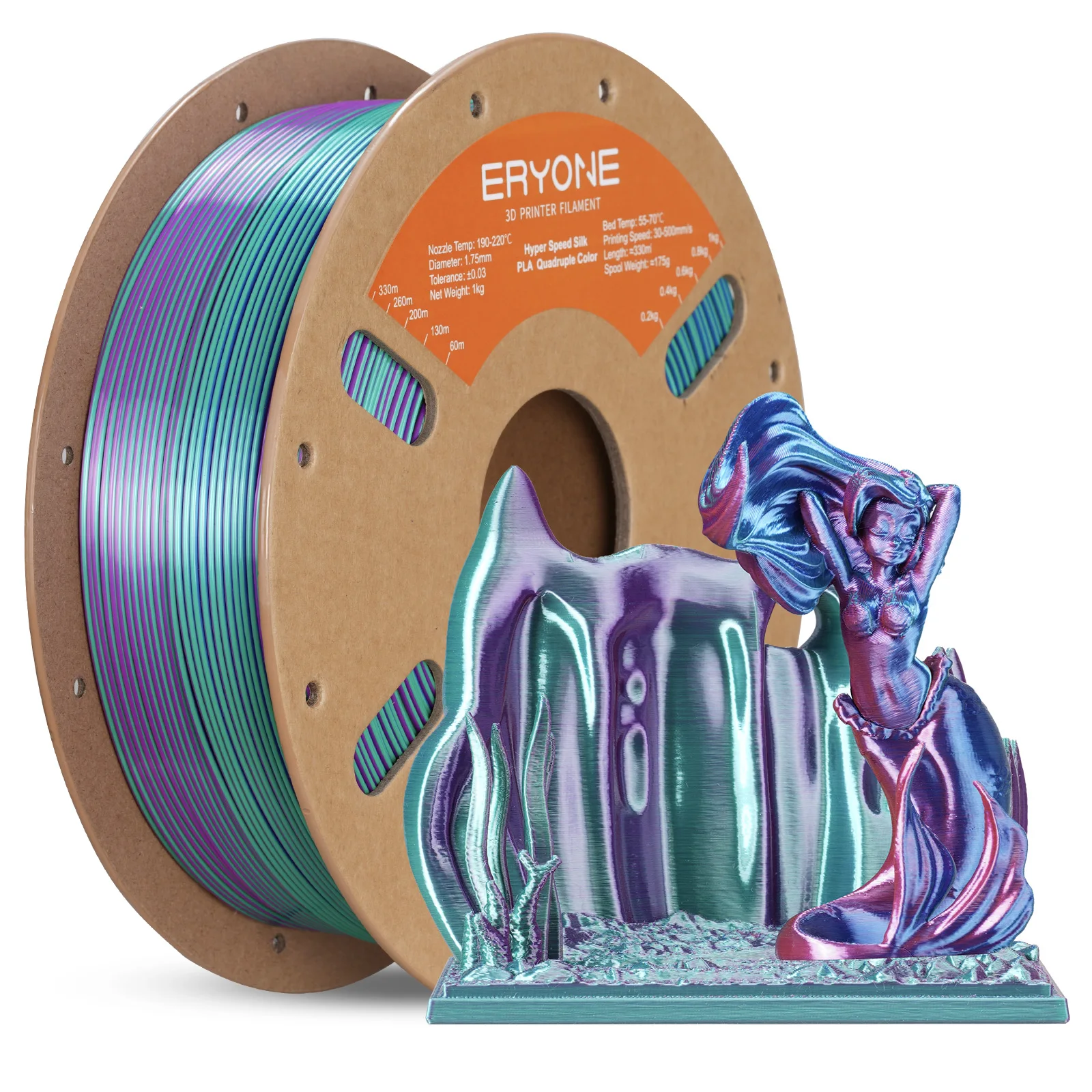 ERYONE 3KG Hyper Speed Silk Quadrupl Color PLA Premium Filament do druku 3D, maksymalna prędkość 500mm/s…