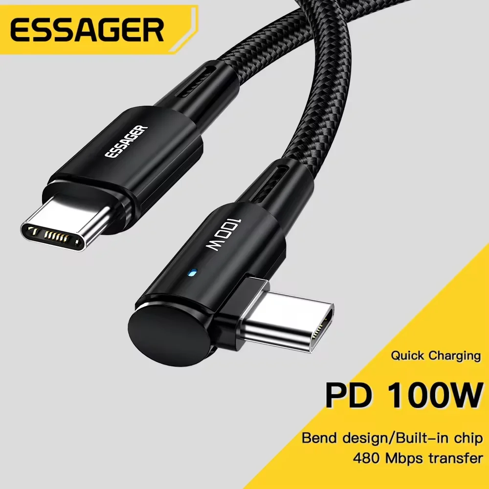 Essager 100W Kabel USB typu C do USB C pod kątem 90 stopni do iPada MacBook Pro Xiaomi Samsung Huawei Szybkie… Essager 100W Kabel USB typu C do USB C pod kątem 90 stopni do iPada MacBook Pro Xiaomi Samsung Huawei Szybkie…