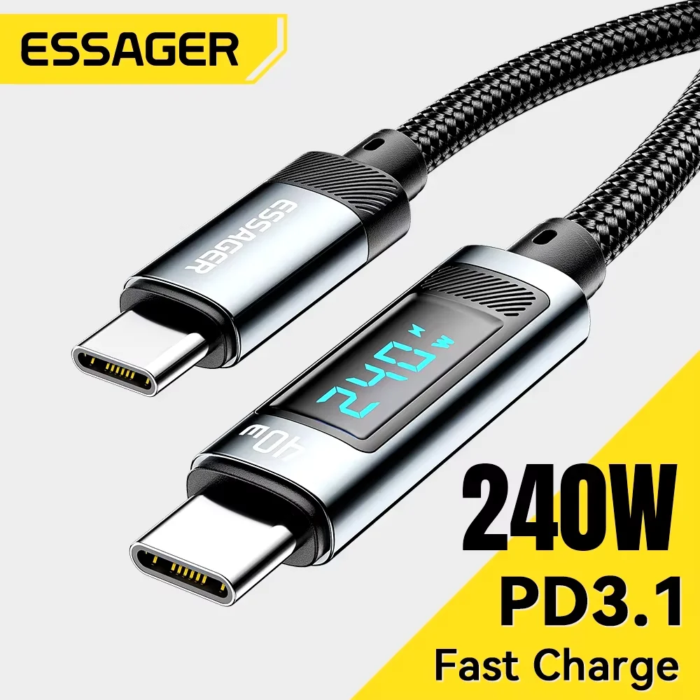 Essager 240W Kabel USB typu C do USB C 100W PD 3.1 Szybkie ładowanie Przewód do Macbooka Pro Xiaomi Samsung…