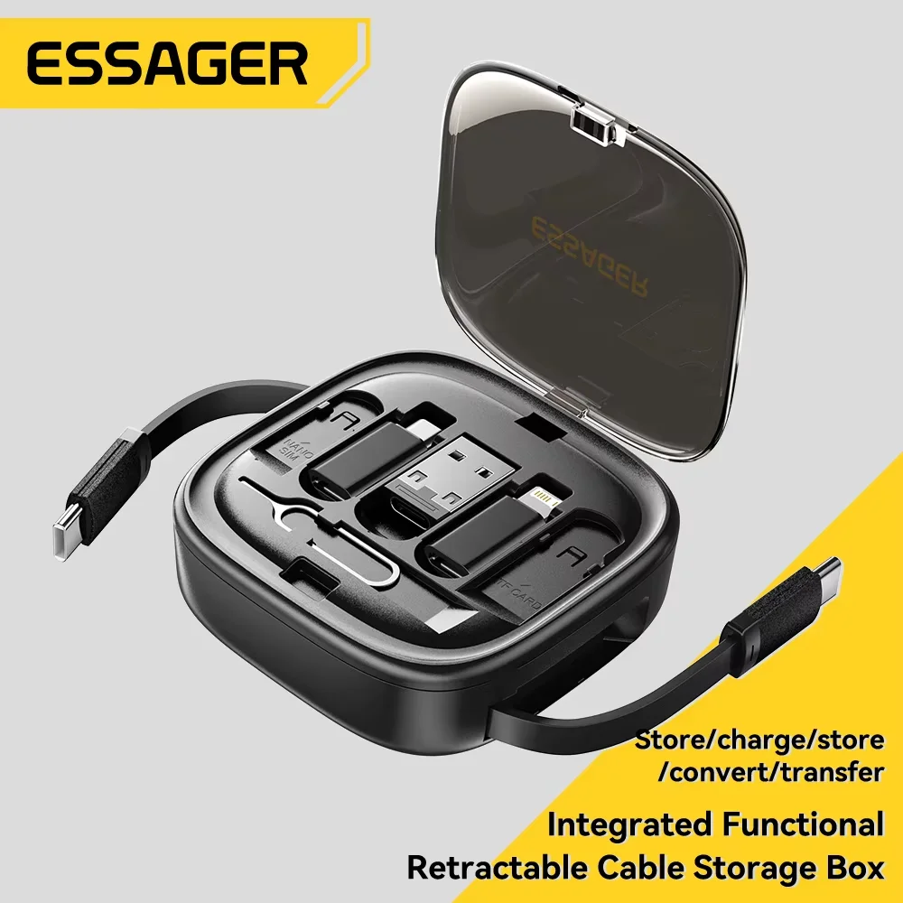 Essager 60W Fast Charge USB A/C To TypeC Micro Lightning Cable Mini Wielofunkcyjny podróżny schowek z uchwytem… Essager 60W Fast Charge USB A/C To TypeC Micro Lightning Cable Mini Wielofunkcyjny podróżny schowek z uchwytem…