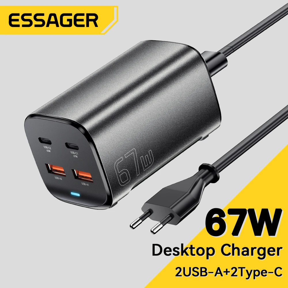 Essager 67W USB C GaN Ładowarka biurkowa Quick Charge 4.0 QC 3.0 PD Typ C Szybkie ładowanie do MacBook Samsung…