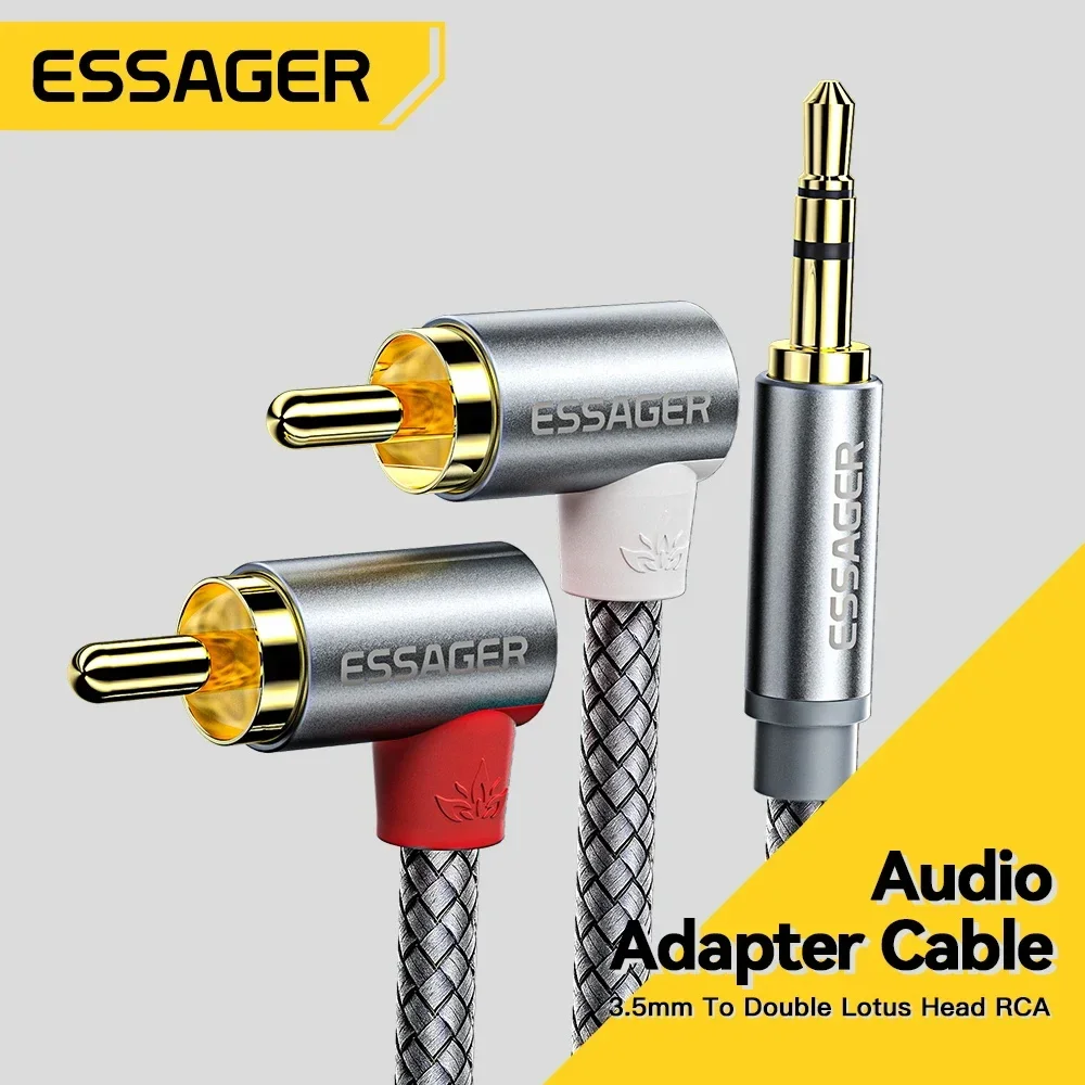 Essager 90 ° Kątowy kabel audio stereo RCA Jack 3,5 mm do 2RCA Rozdzielacz kabla męski Adapter do wzmacniaczy…