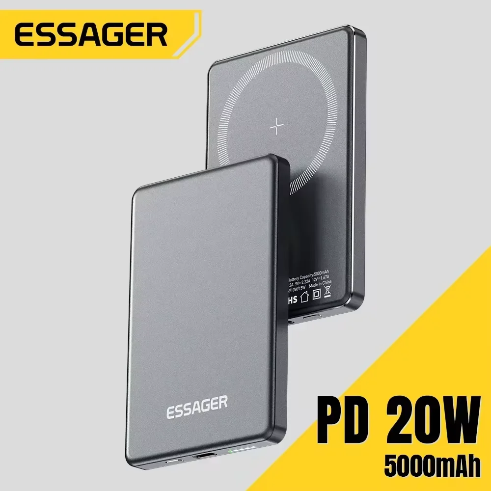 Essager Cienki Bezprzewodowy Power Bank Magnetyczny 20W 5000mAh Przenośna Bateria Zewnętrzna z Szybkim…