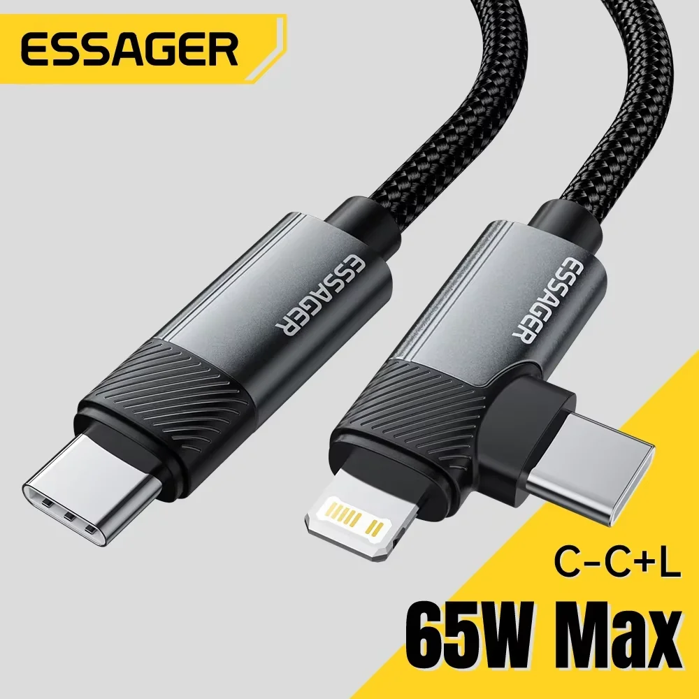 Essager Kabel kątowy 2 w 1 PD 65W 29W Kabel do szybkiego ładowania do iPhone’a 15 14 13 MacBook Lenovo Asus… Essager Kabel kątowy 2 w 1 PD 65W 29W Kabel do szybkiego ładowania do iPhone’a 15 14 13 MacBook Lenovo Asus…